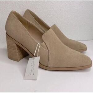 NEW Anthropologie Tan Leather Block Heels Shoes 8.5 Wevenly Suede Closed Toe